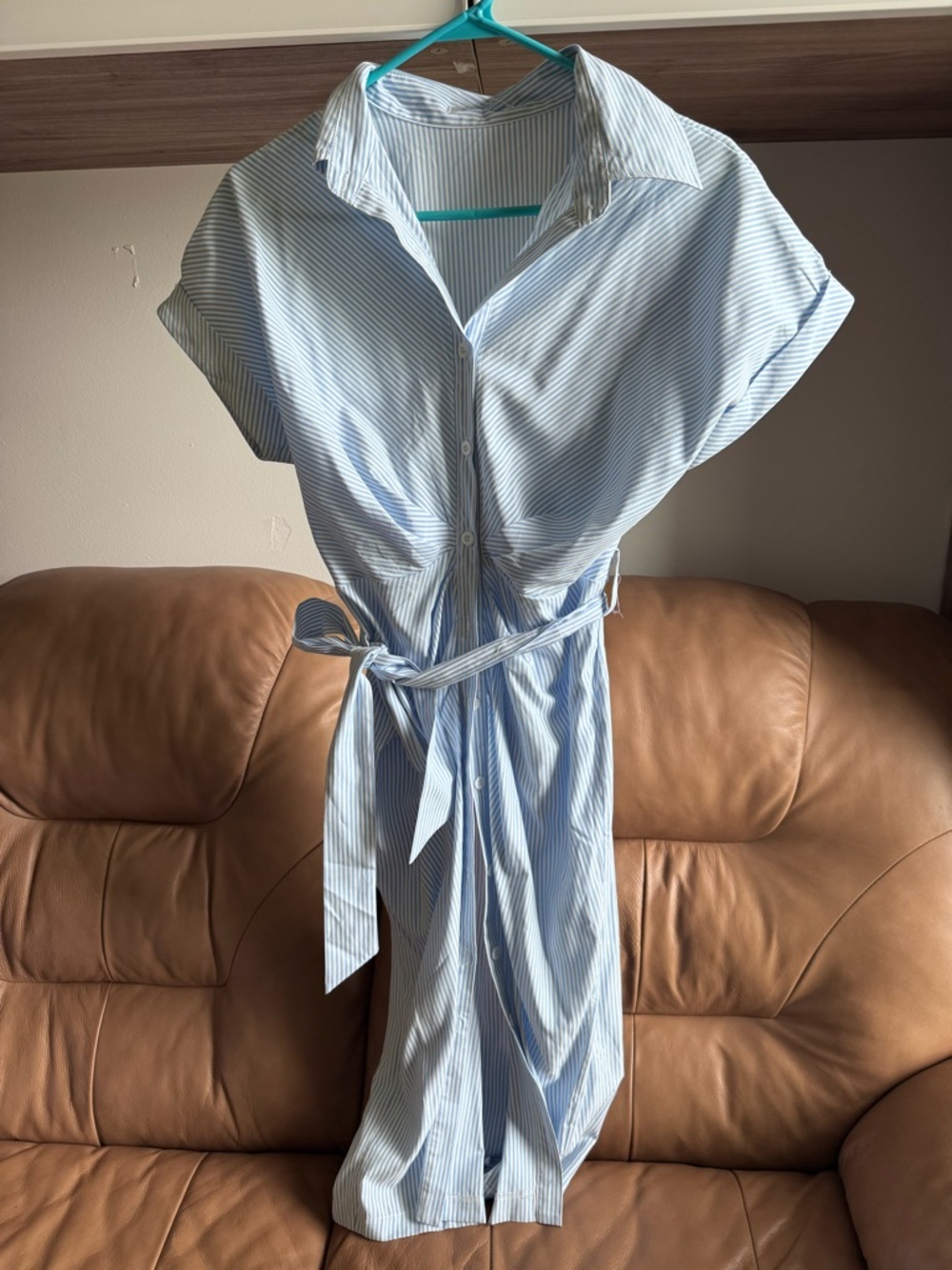 Cupshe Light Blue & White Striped Midi Shirt Dress
